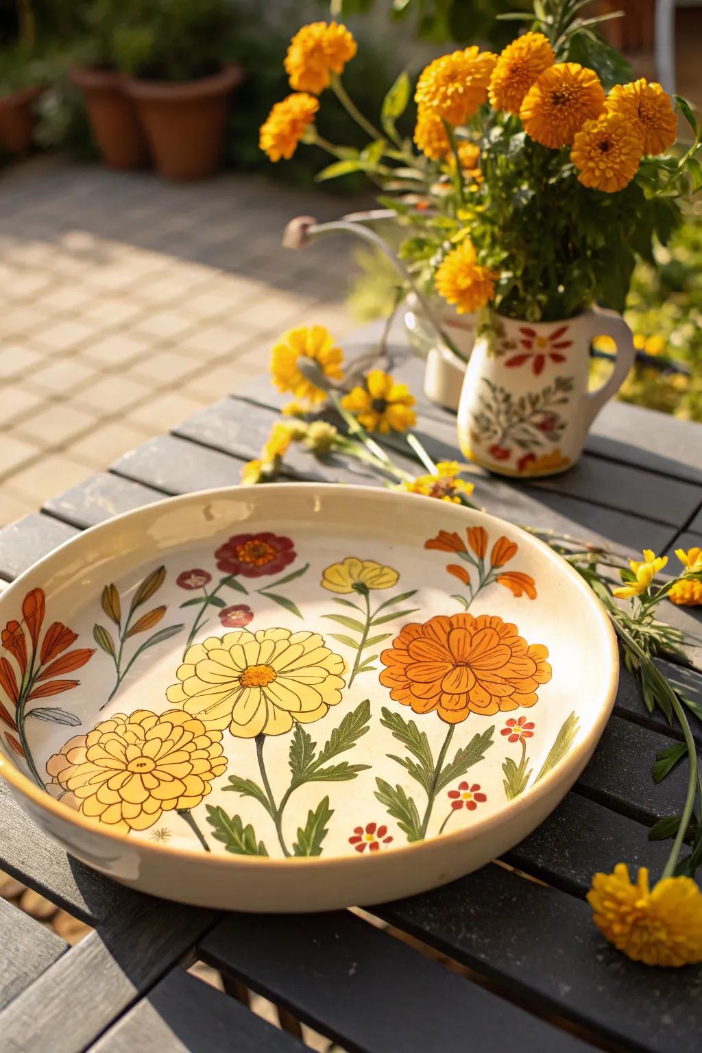 Sun-kissed marigolds add warmth and vibrancy to your dish layouts.
