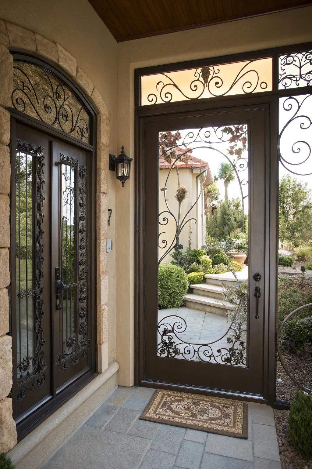 Artistic metalwork adds craftsmanship to your entrance.