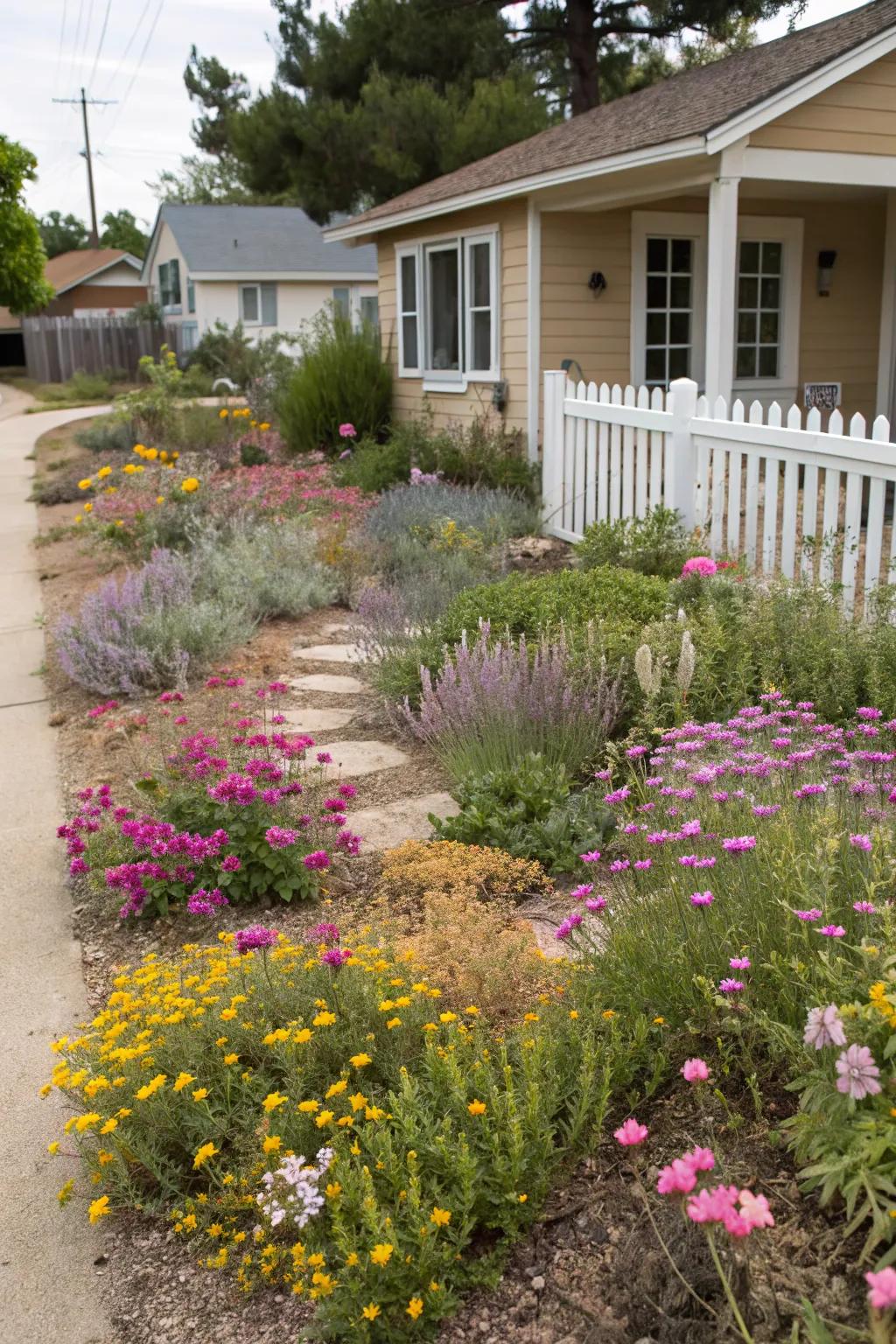 Wild blooms add seasonal color and charm.