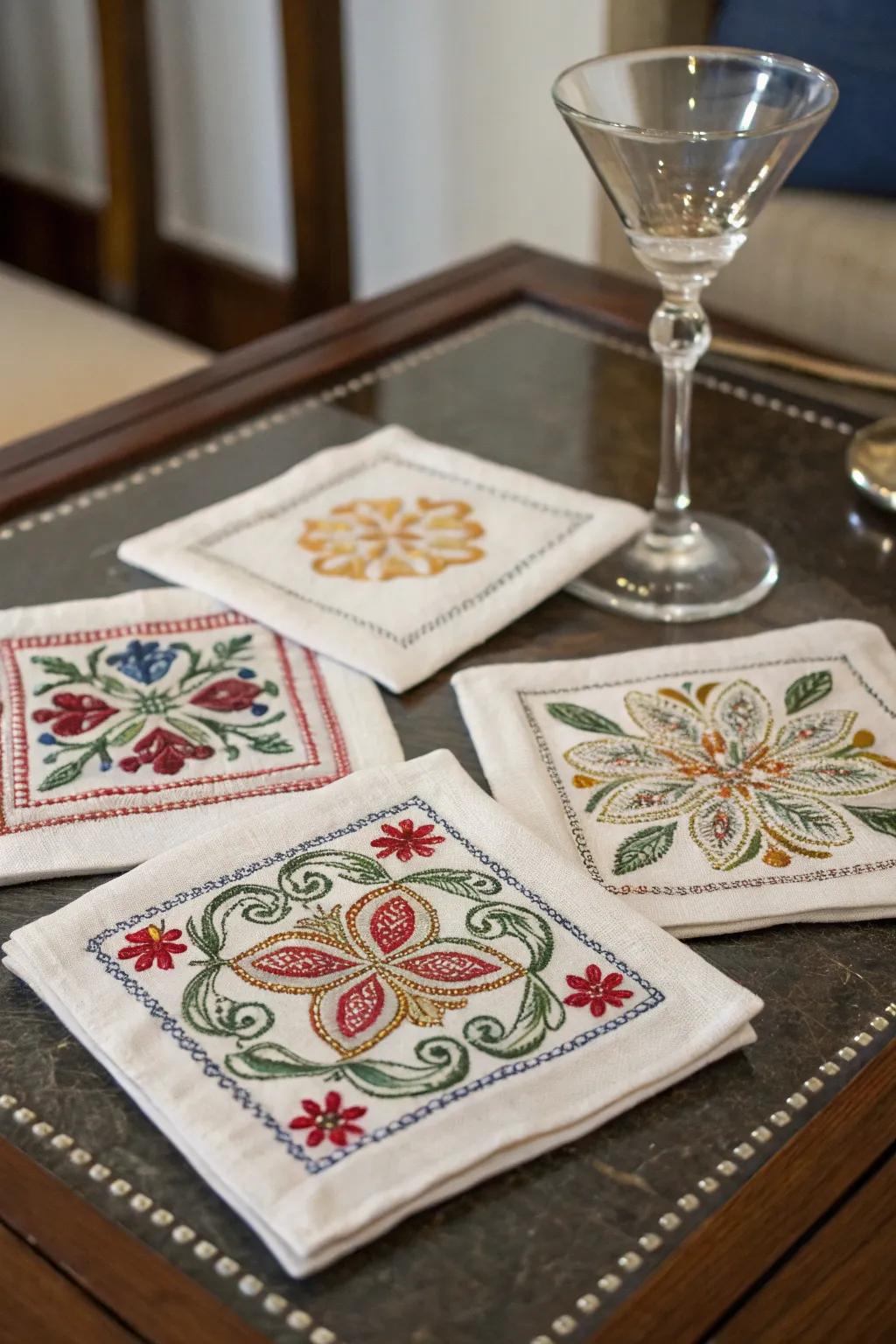 Add sophistication with hand-sewn cocktail squares.