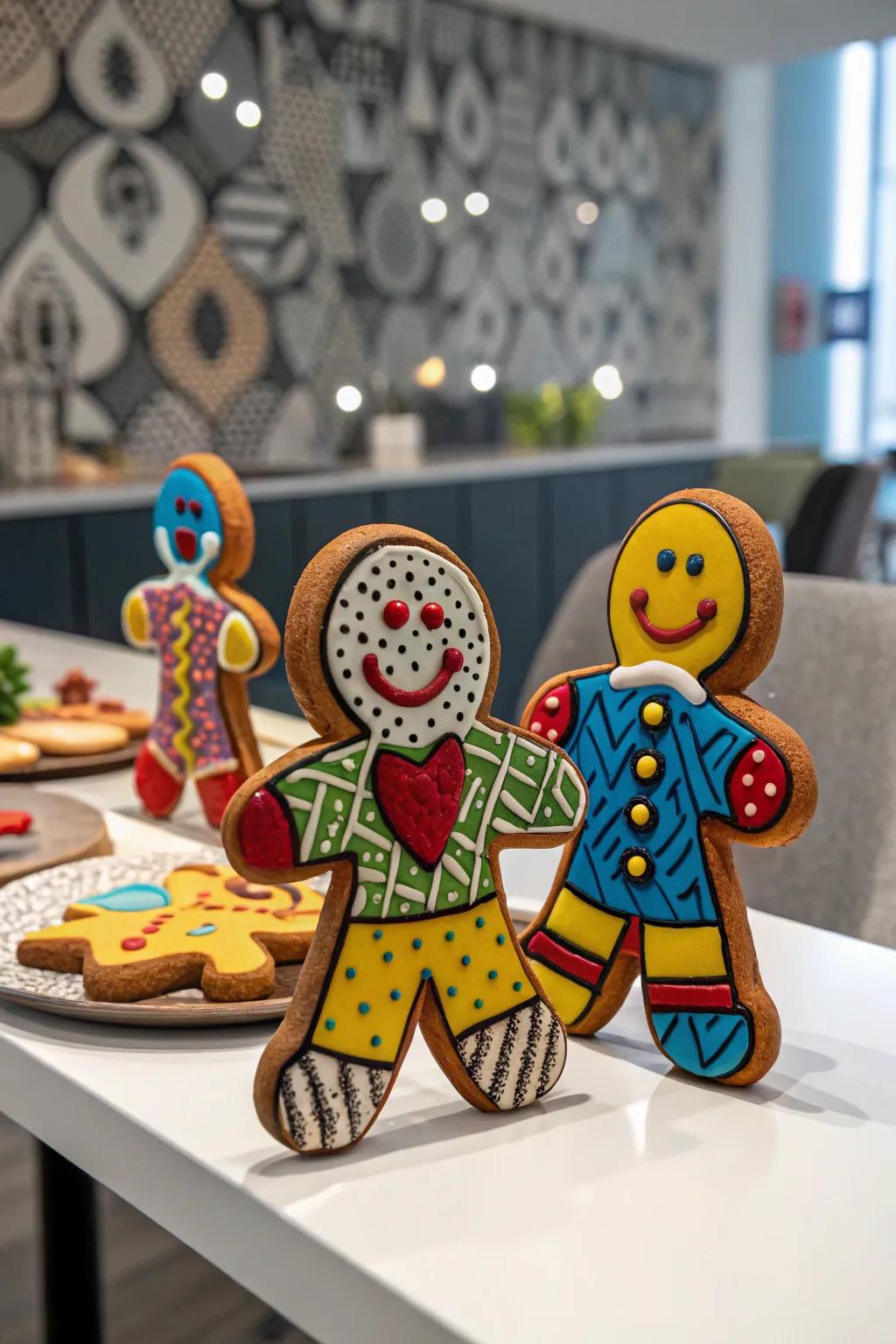 Pop art gingerbread men adding a modern twist to holiday treats.