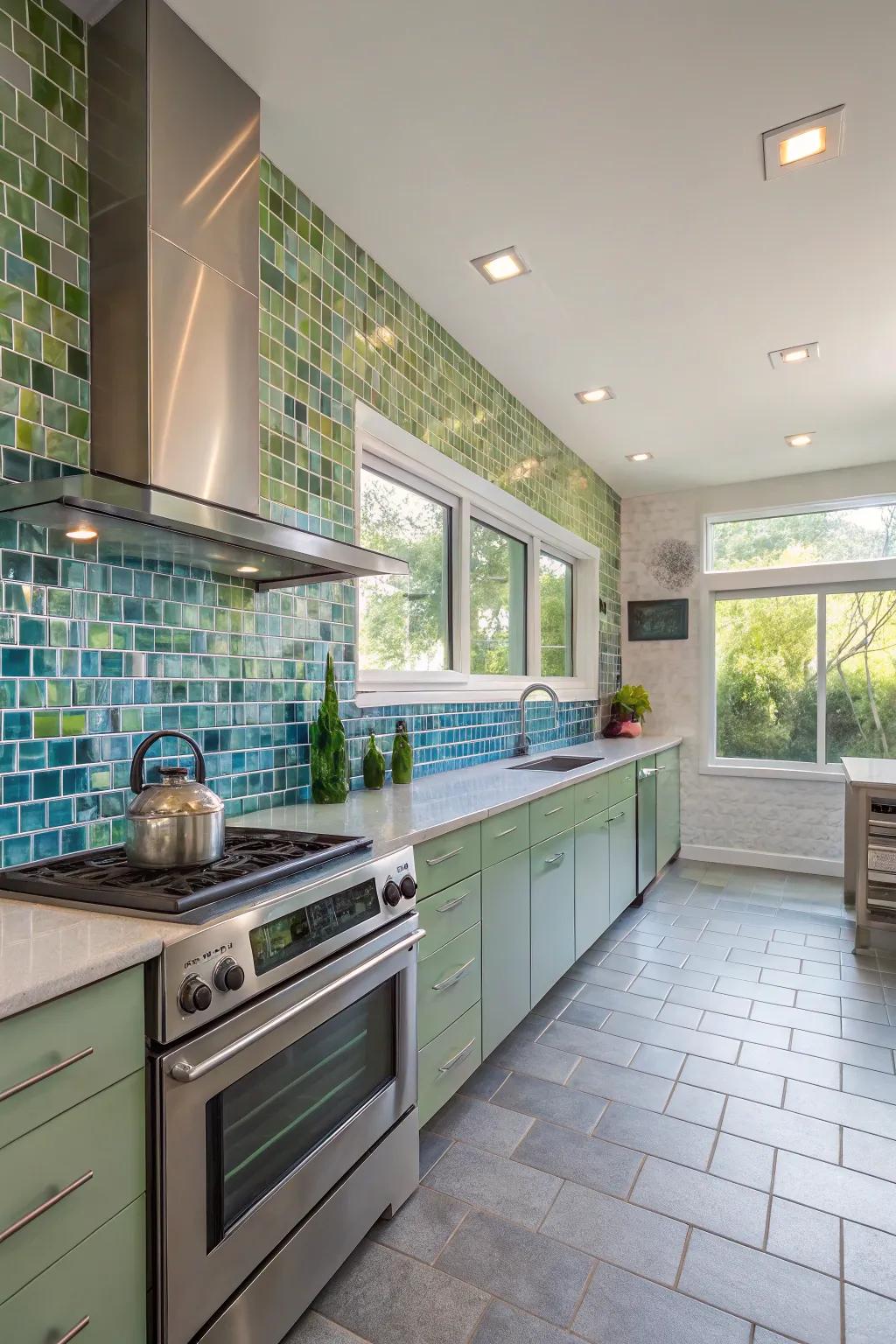 Eco-friendly glass squares offer sustainable style without compromising beauty.