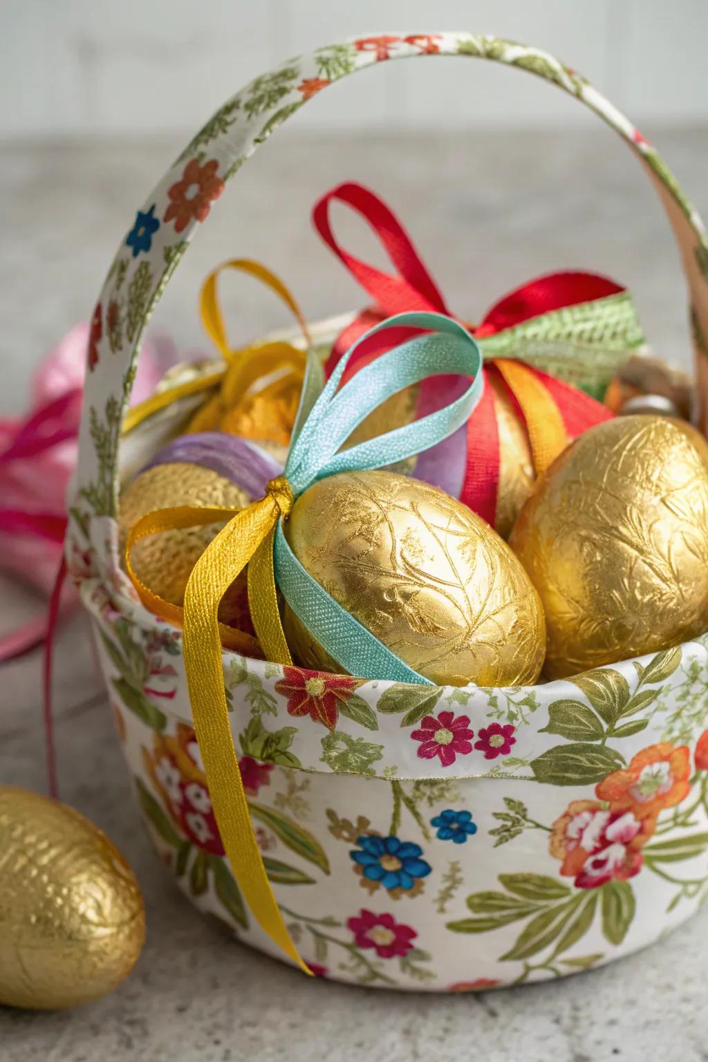 Gilded eggs with band wraps bring a festive flair to Easter.