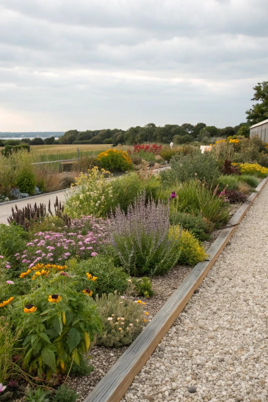 A sustainable stone flower garden with native plants