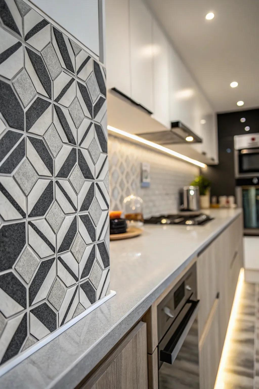 Unique splashback patterns add individuality.