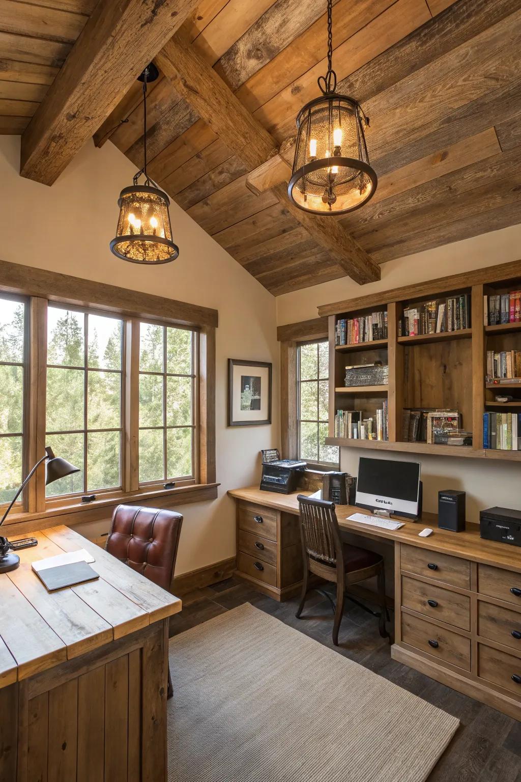 Wooden fixtures bring country charm and warmth to your office.