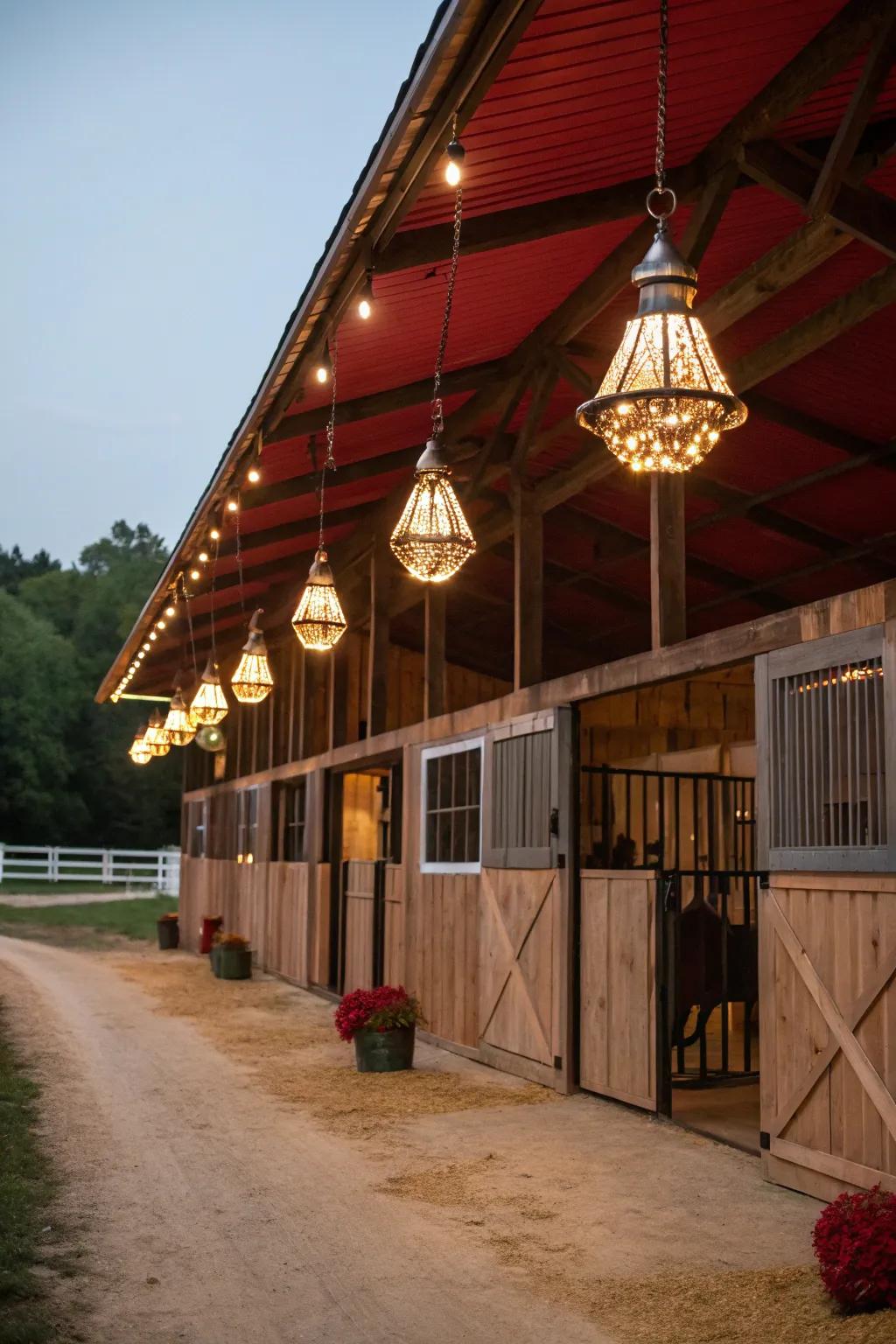 Reused materials bring a unique and eco-friendly touch to barn lighting.