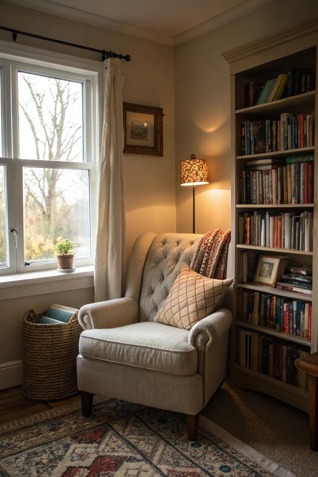 A reading alcove provides a cozy retreat within your bedroom.