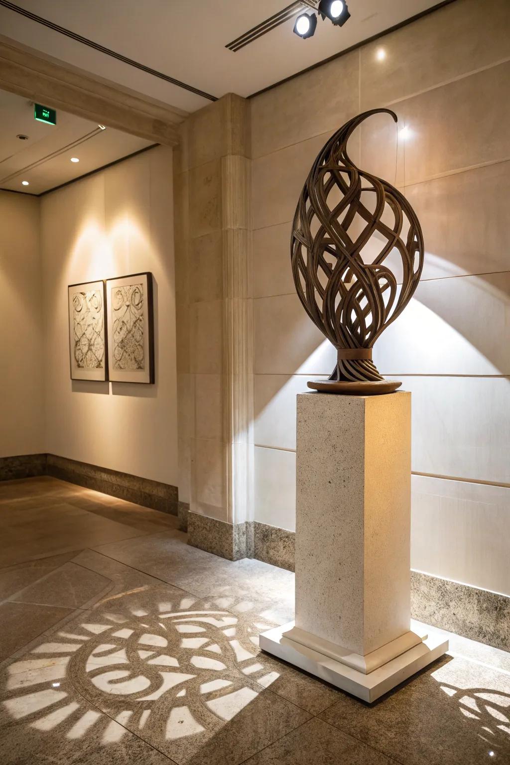 Carvings offer artistic style to a home corners.