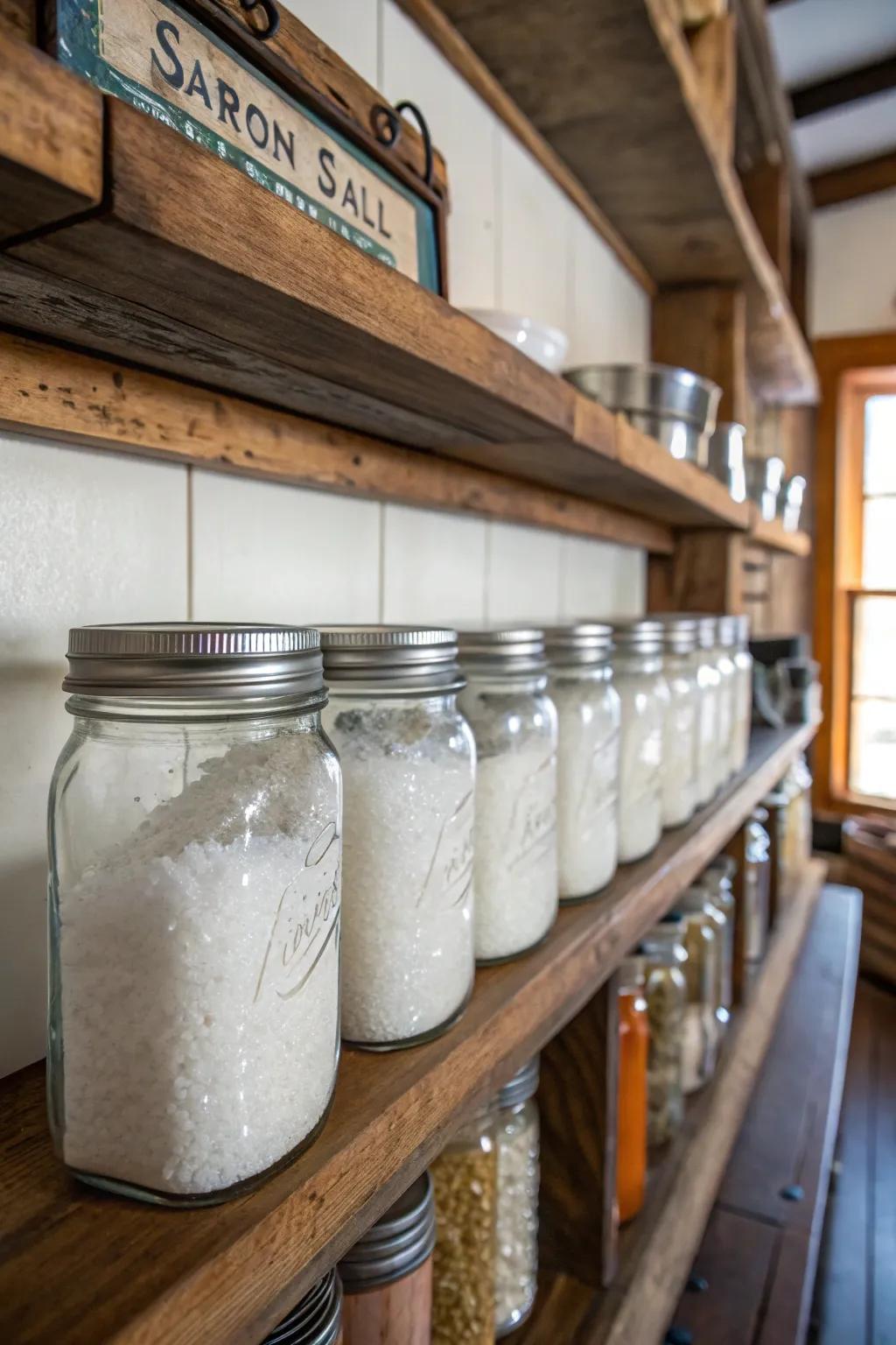 Timeless storage with Mason jar Epsom salt solutions