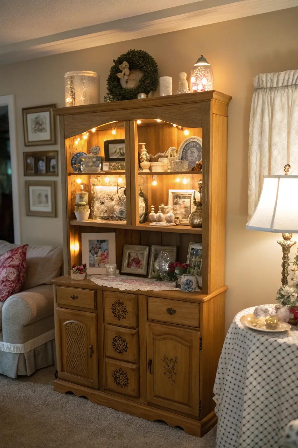 Tailored collectibles make this hutch uniquely yours.