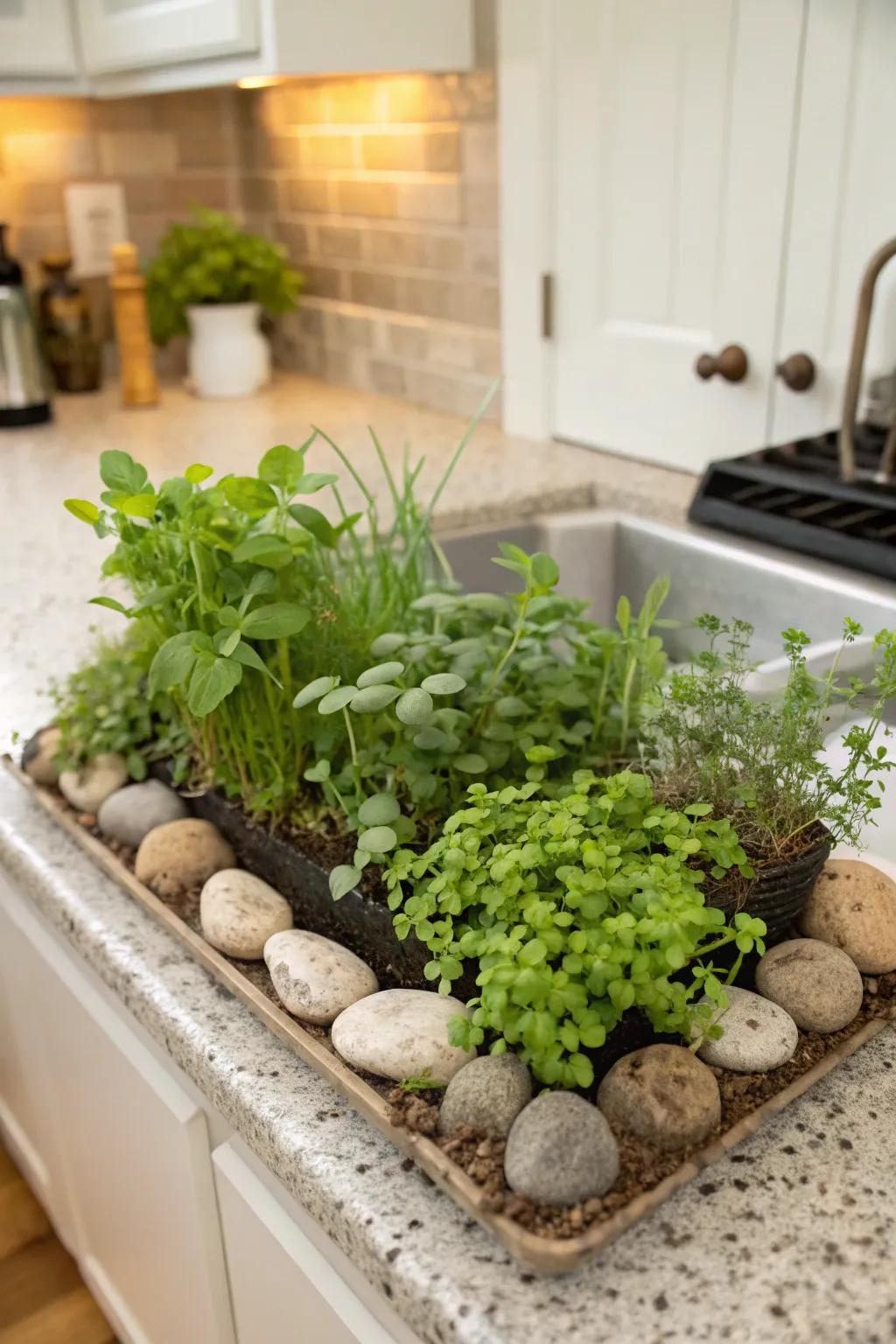 An edible stone display is both useful and visually attractive.