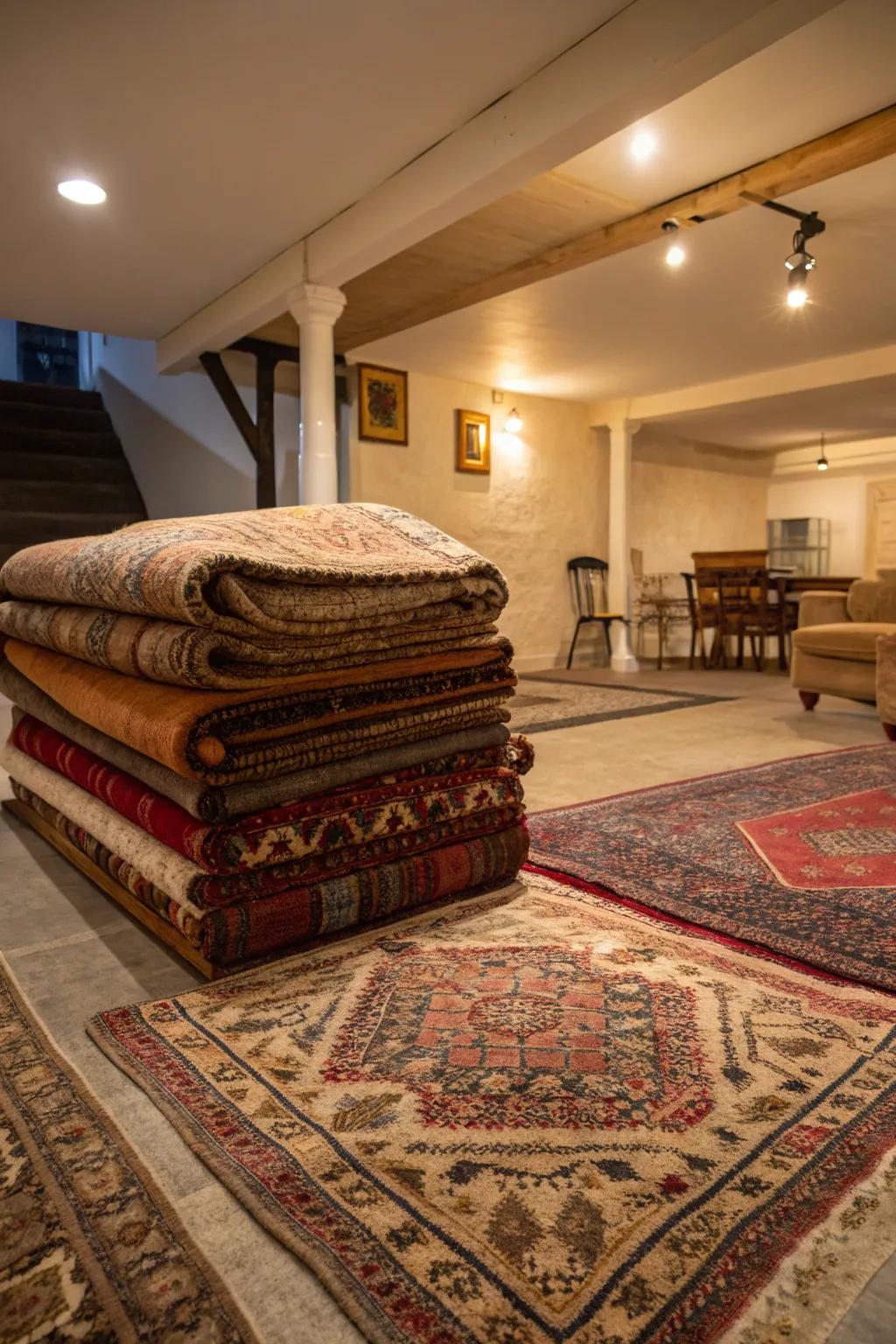 Layered floor mats inject depth and accommodate effortless modernizations.