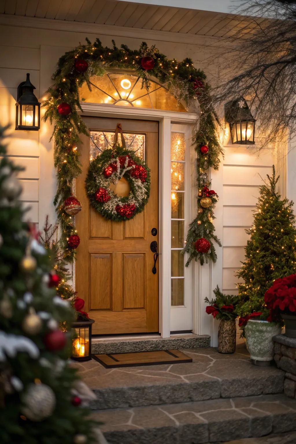 Seasonal design brings a joyful touch to this door.
