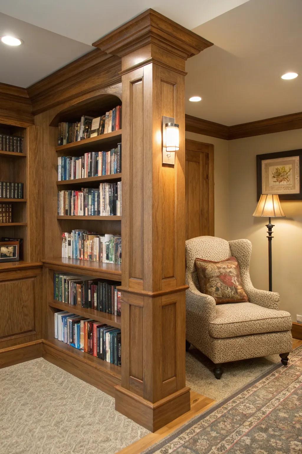 Built-in features around columns create comfortable spaces.