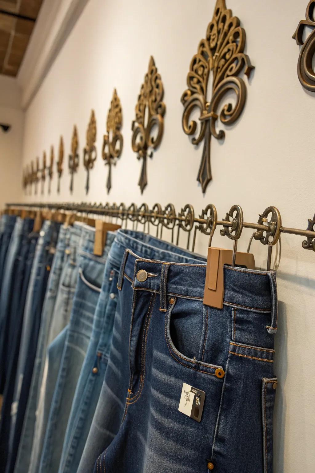 A jeans wall presentation transforms your denim selection into art.
