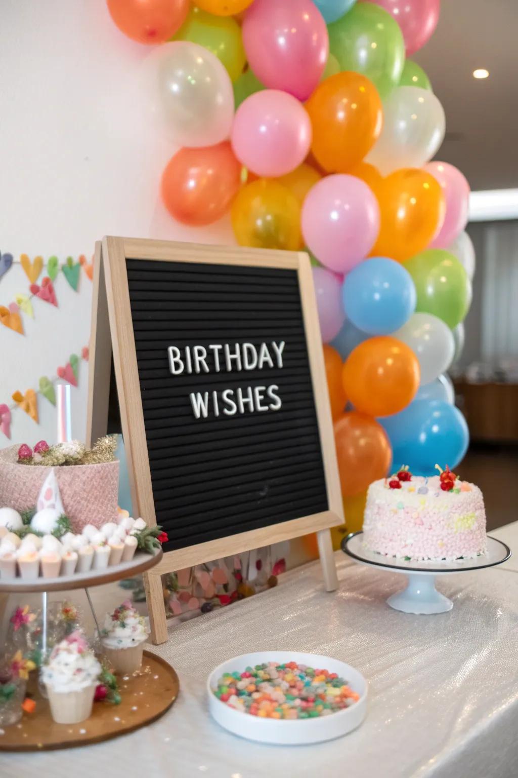 Celebrating birthdays with personalized messages on a letter board.