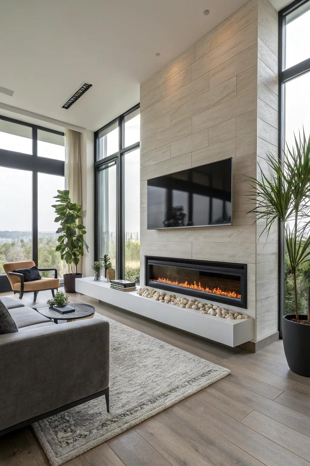 Choose sustainability with an electric linear fireplace.