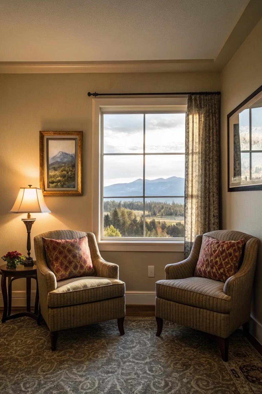 Chairs possess the ability to spotlight artistry and landscapes, crafting a gallery-inspired atmosphere.