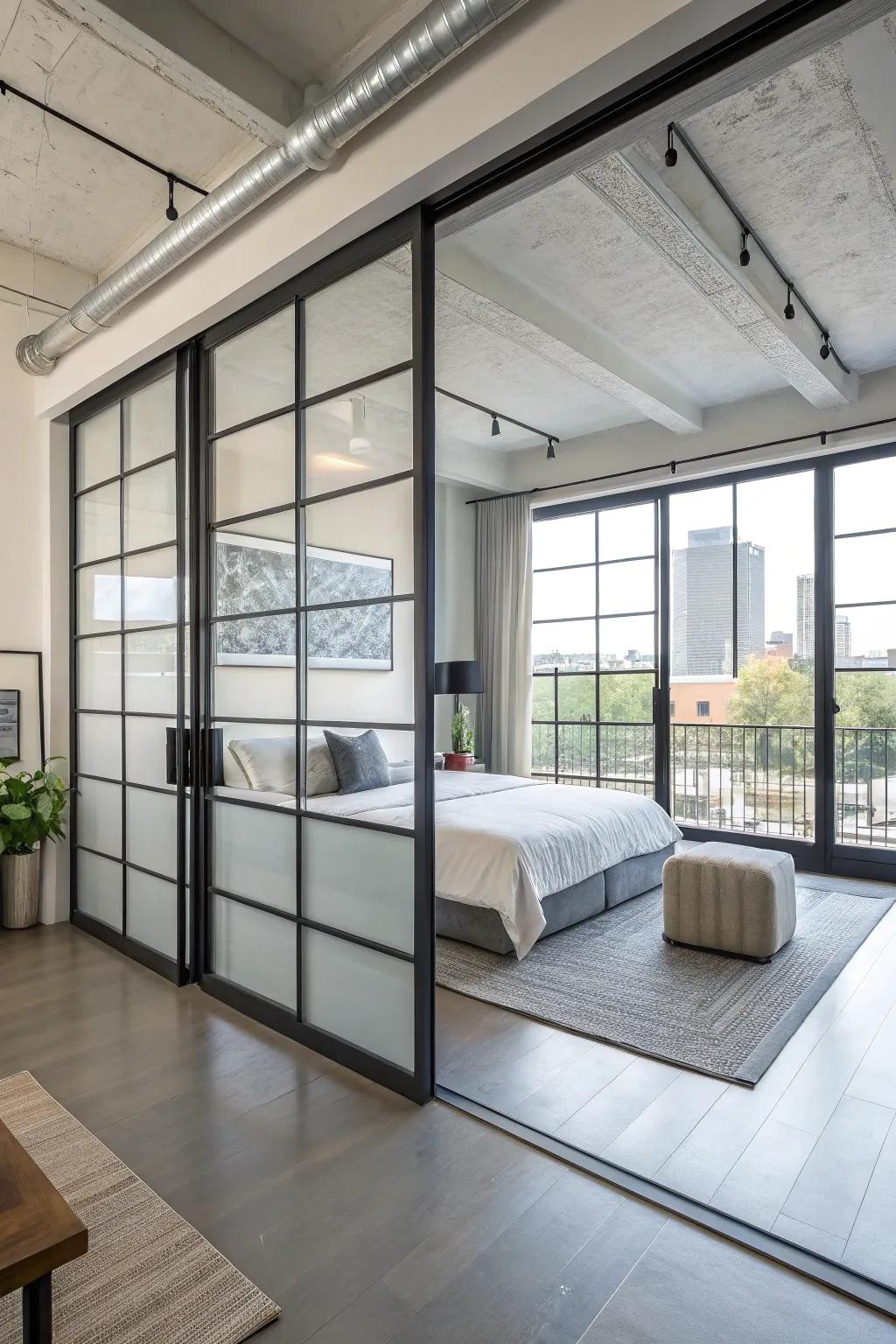 Conserve space through streamlined sliding doors.