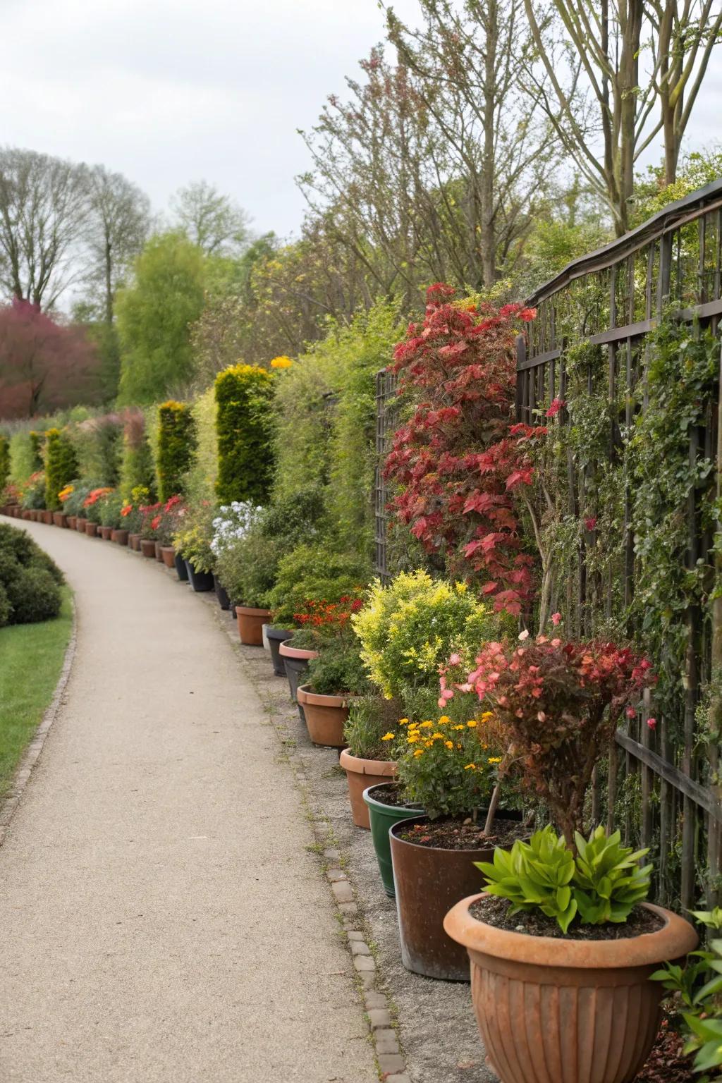 Design a flexible and beautiful fence with potted plants.