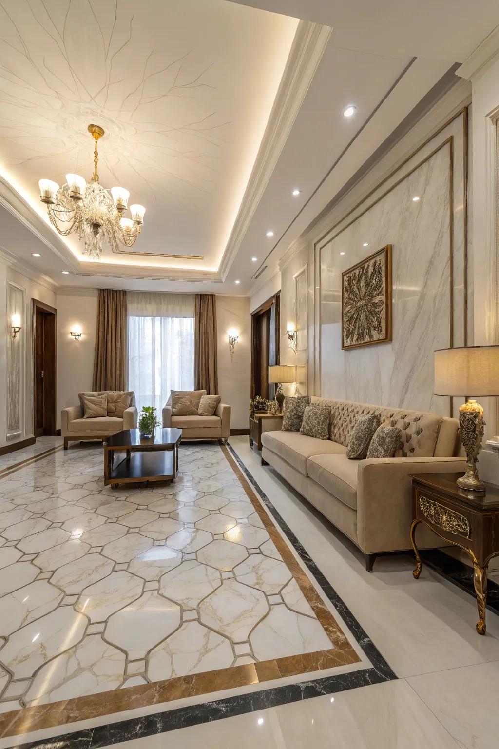 Symmetrical design enhances the harmony of marble floors.