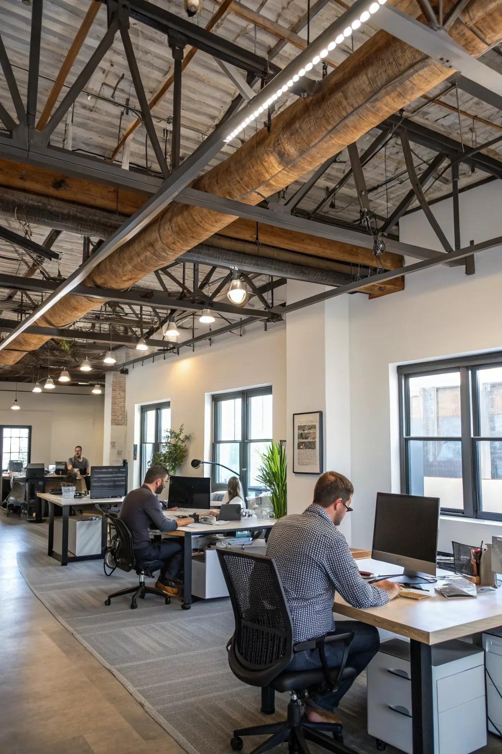 Ceiling supports introduce character and depth to your office space.
