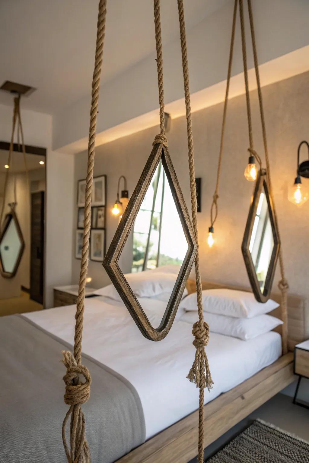 Hanging mirrors infuse décor with artistic flair and personal touch.