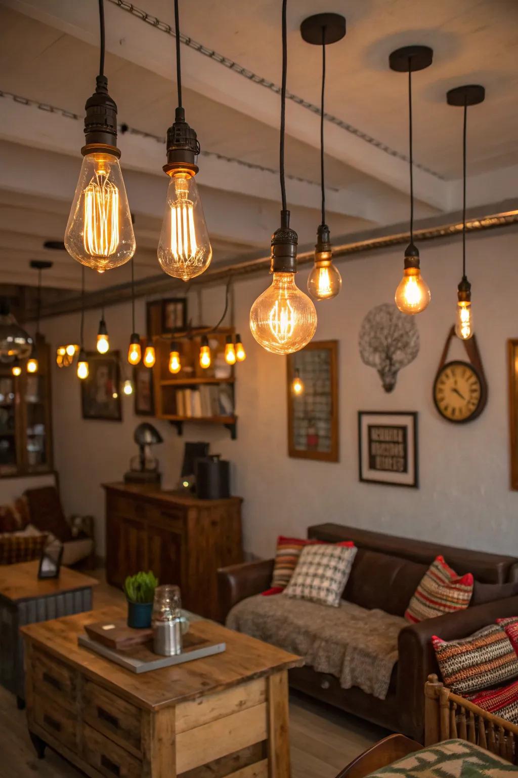 Vintage Edison bulbs add a nostalgic luminance.