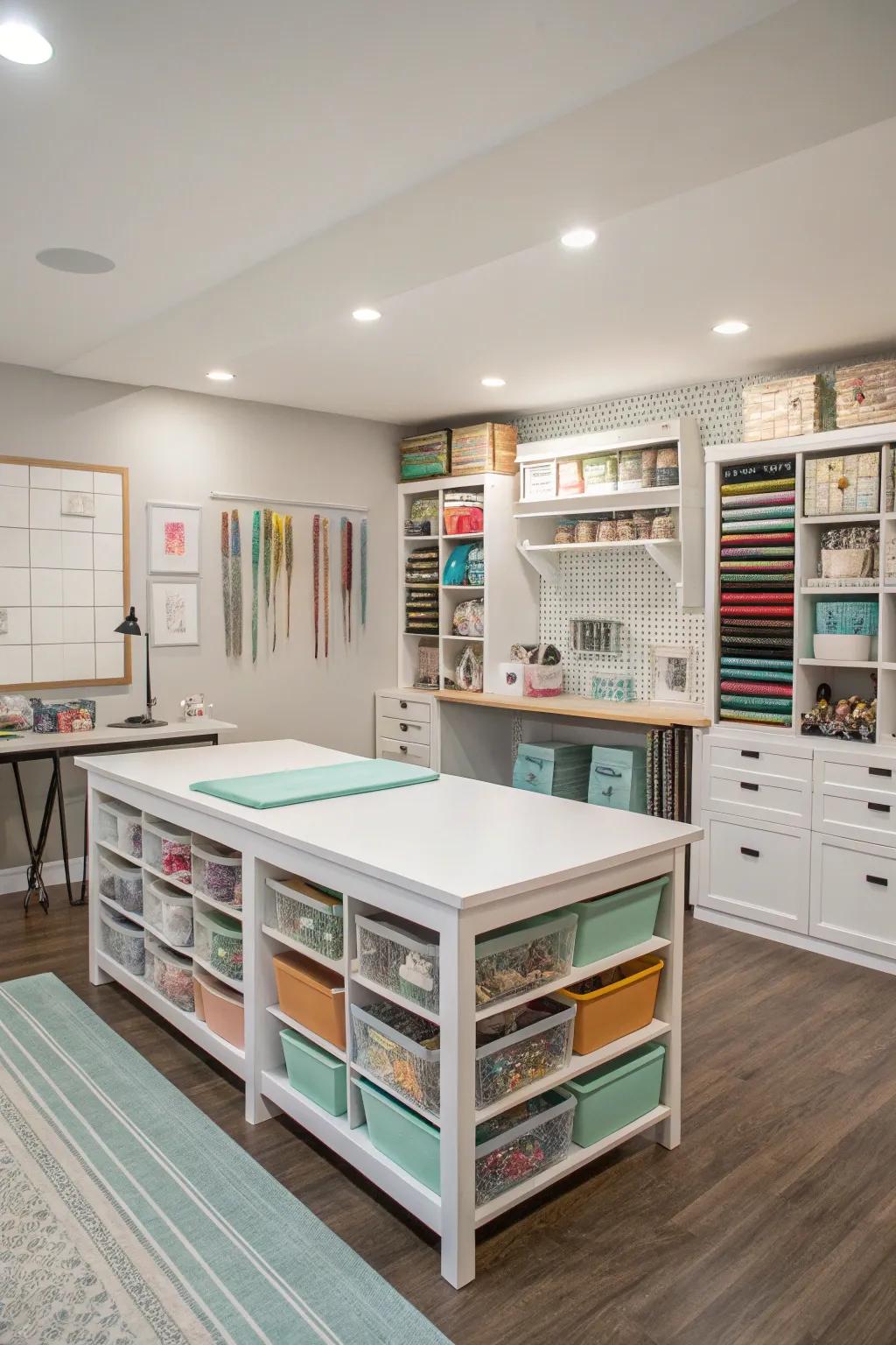 A dedicated crafting area in a versatile flex room.