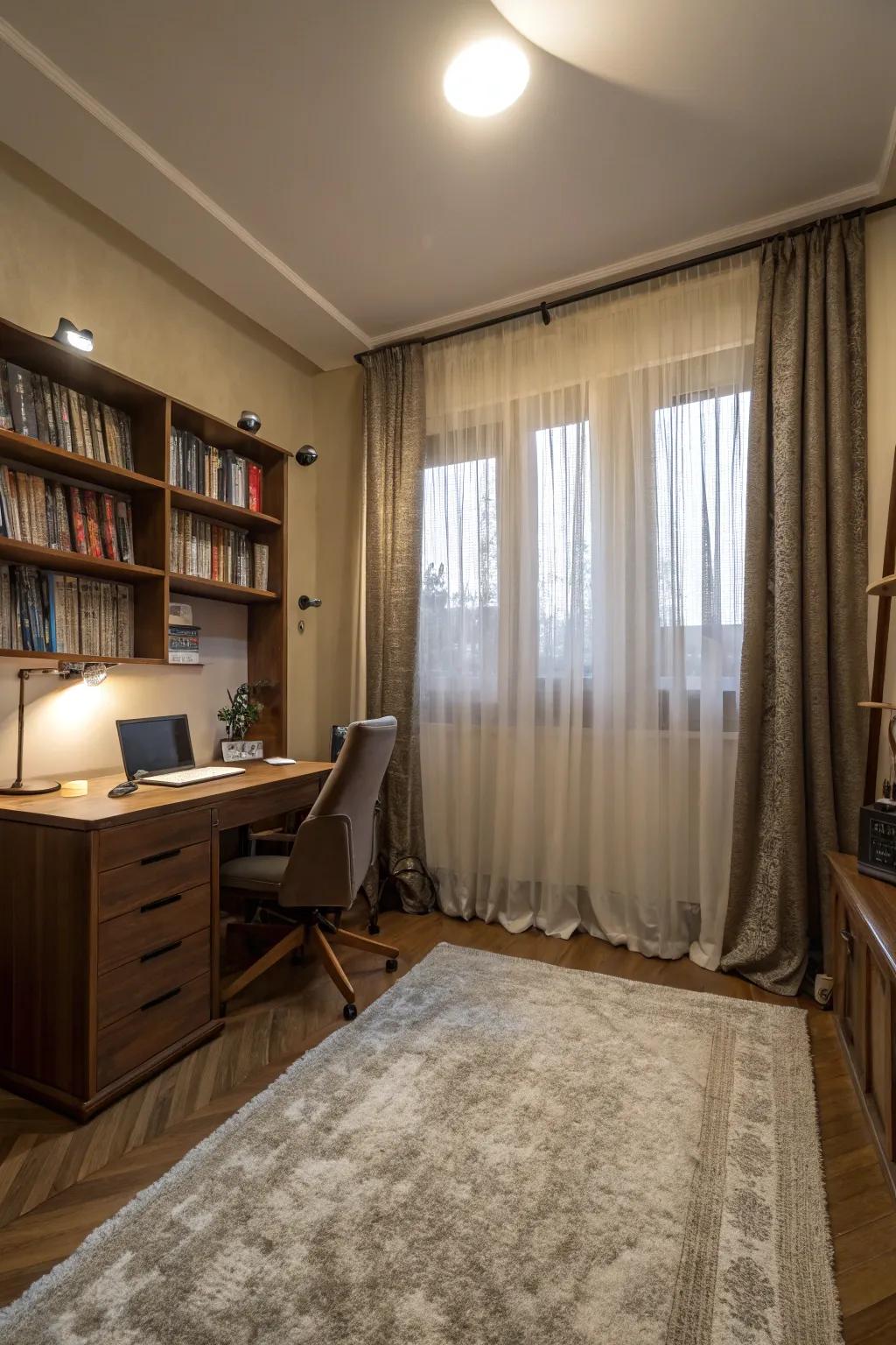 A serene study room featuring thoughtful acoustic design.