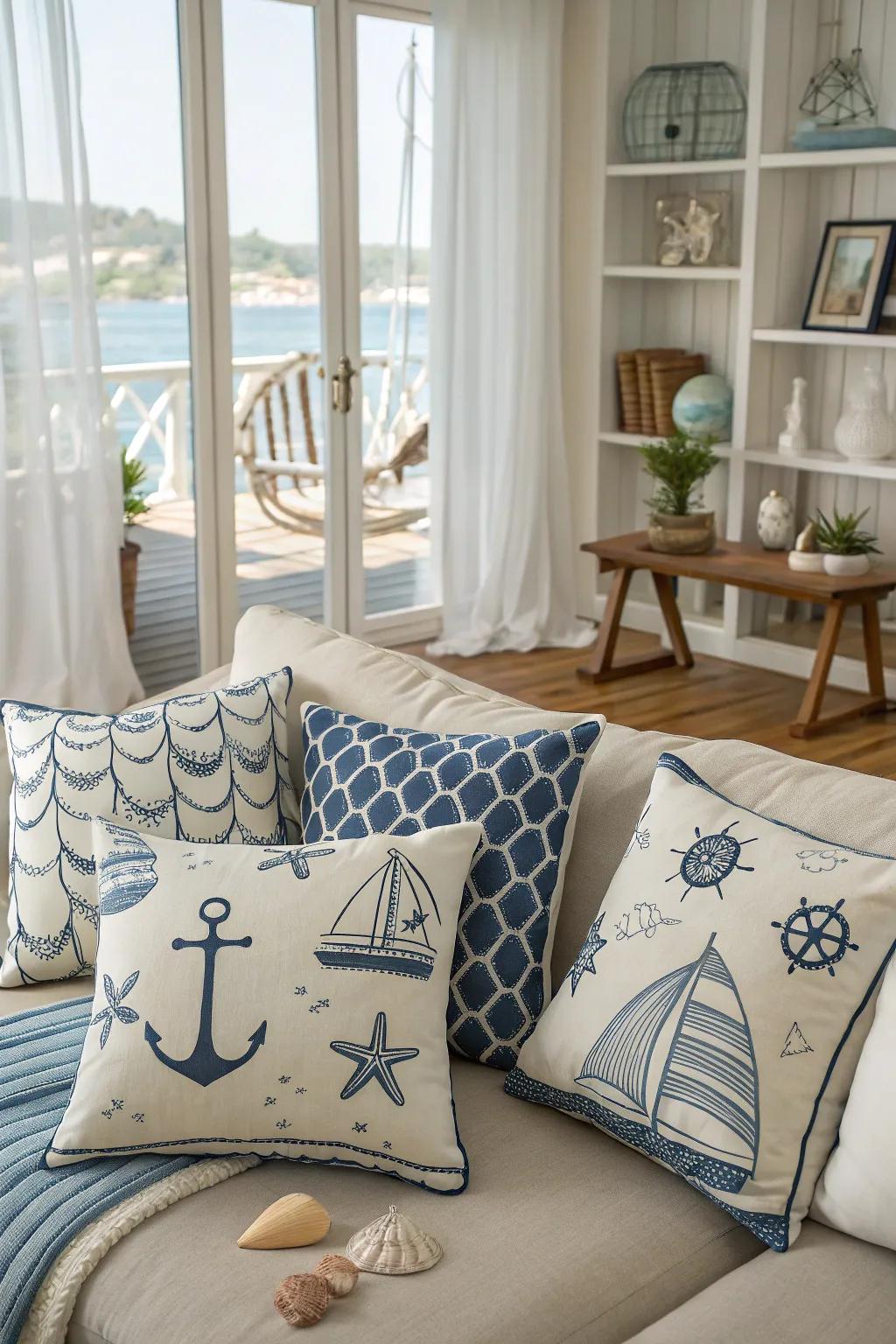 Marine toss cushions infuse coziness and style into any seating area.