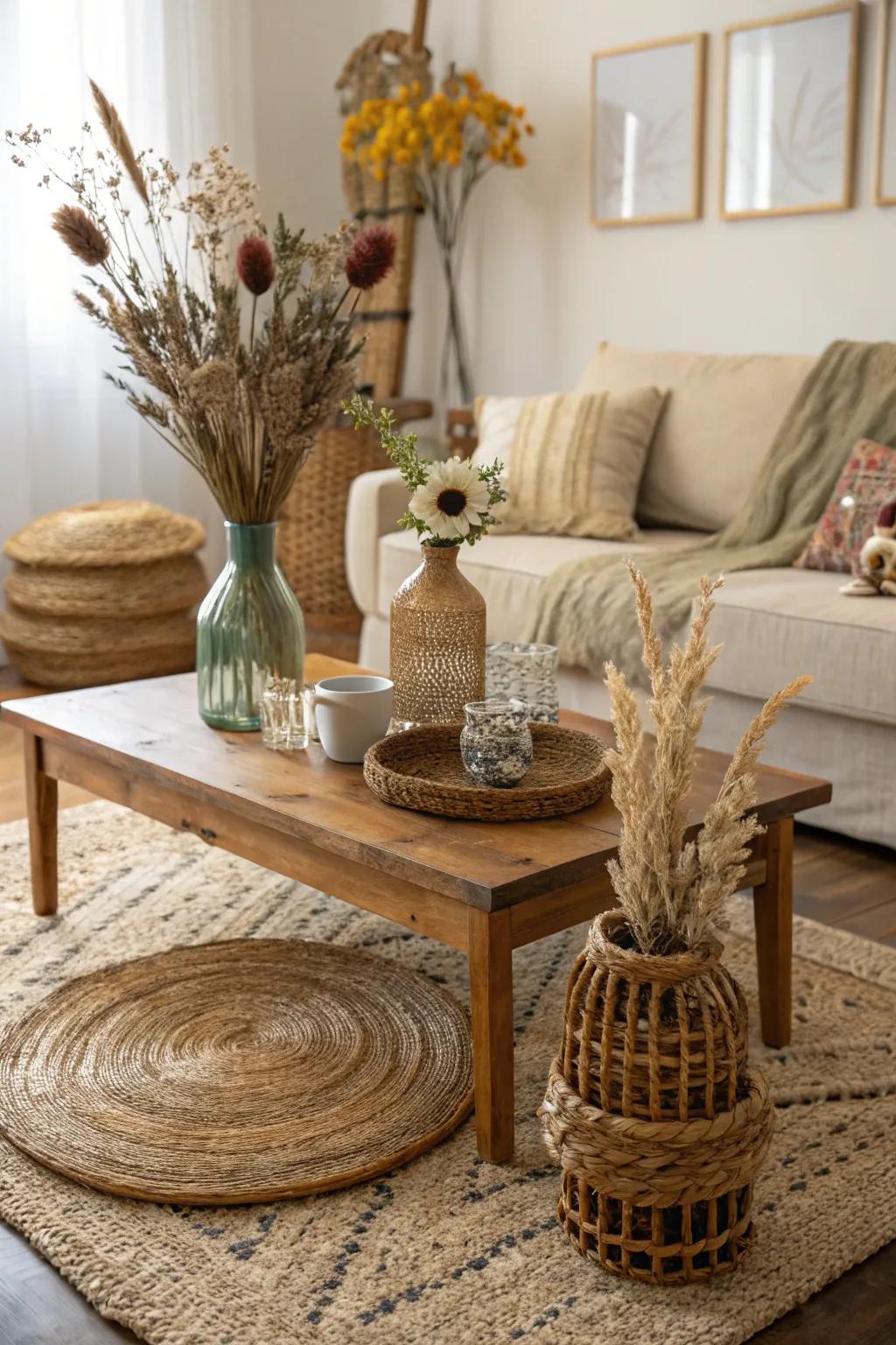 Sustainable decorations made from natural and reusable materials.