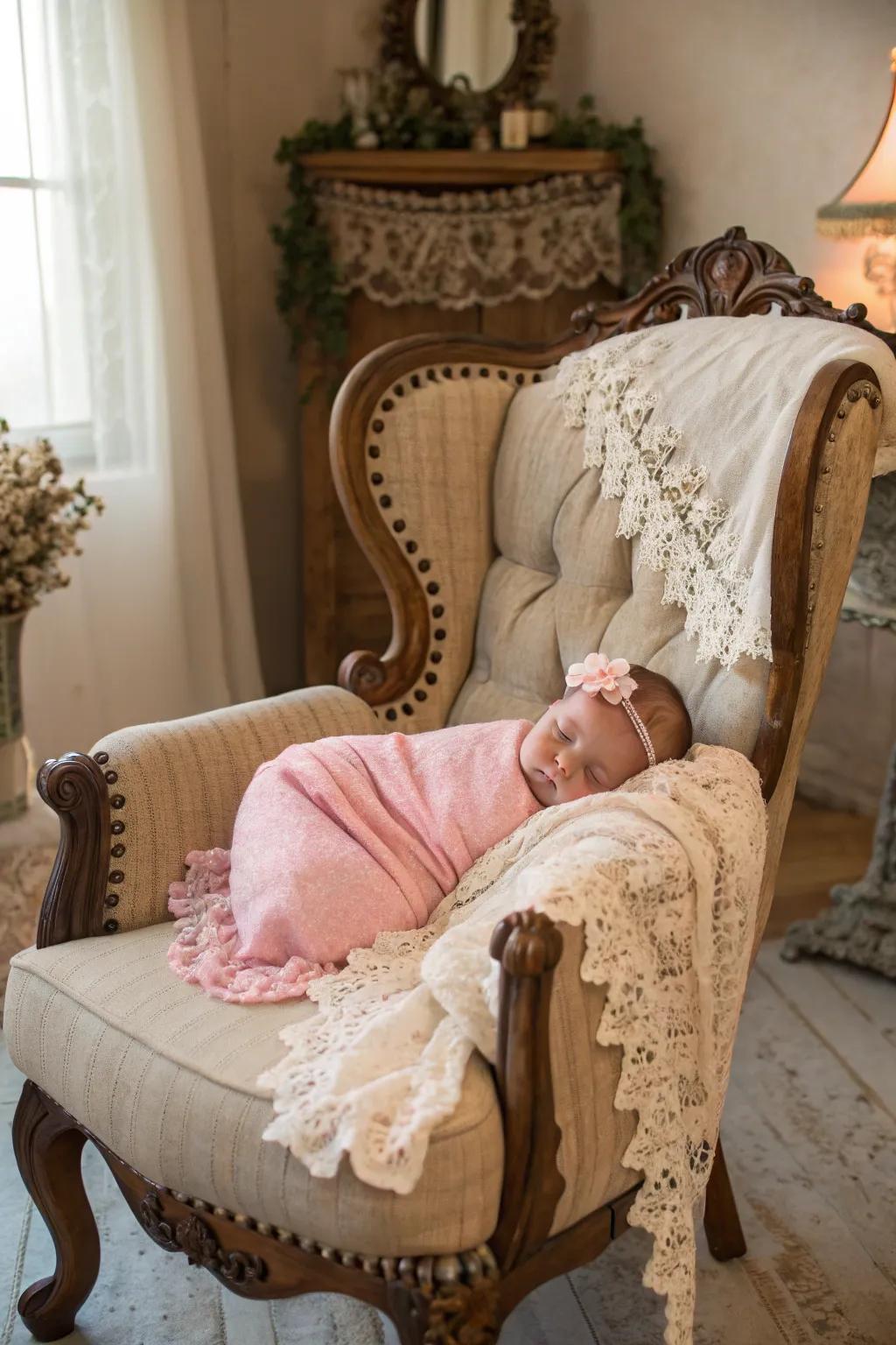 A vintage-inspired newborn image with nostalgic elements.