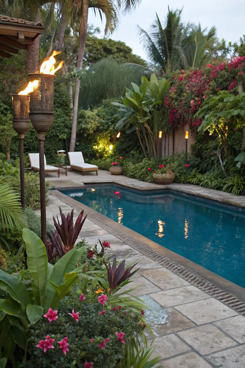 A themed <strong>pool</strong> area that feels like a tropical escape.” loading=”lazy” class=”pimg”>
	</picture><figcaption>A themed <strong>pool</strong> area that feels like a tropical escape.</figcaption></figure>
<p>Craft a themed environment around your <strong>pool</strong>, like a <strong>tropical oasis</strong> with exotic plants and tiki torches. It’s an immersive experience that transports you to a different place.</p>
<h3>Might be a good match:</h3>
<ul class=