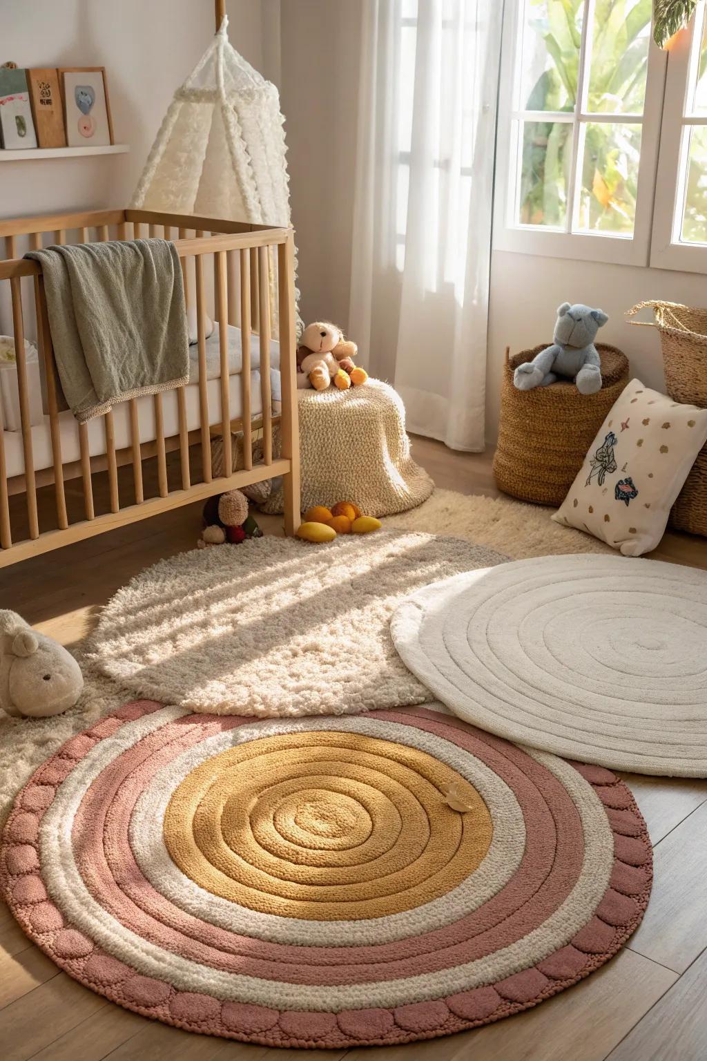 Layering surfaces adds depth and warmth to the nursery.