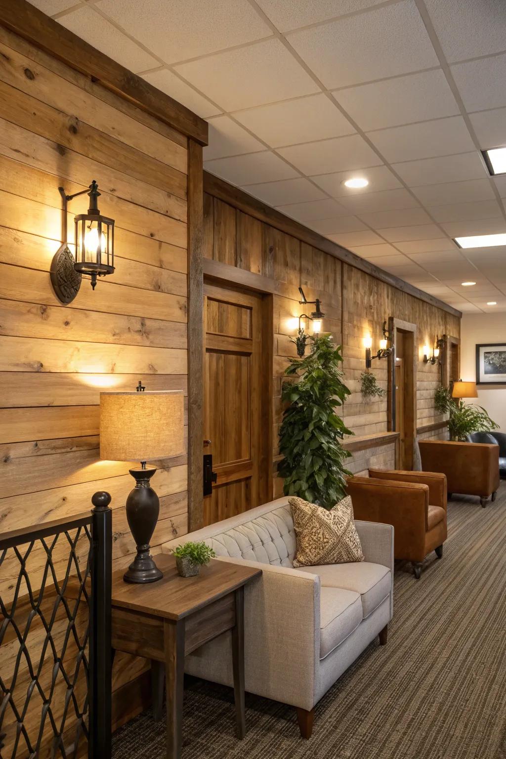 Rustic sconces adding warmth and charm to the office.