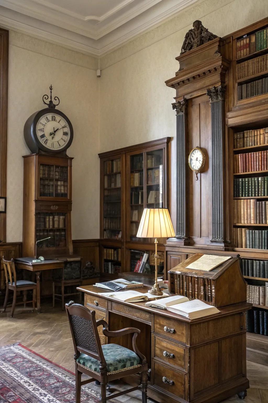 Ageless beauty with a vintage clock