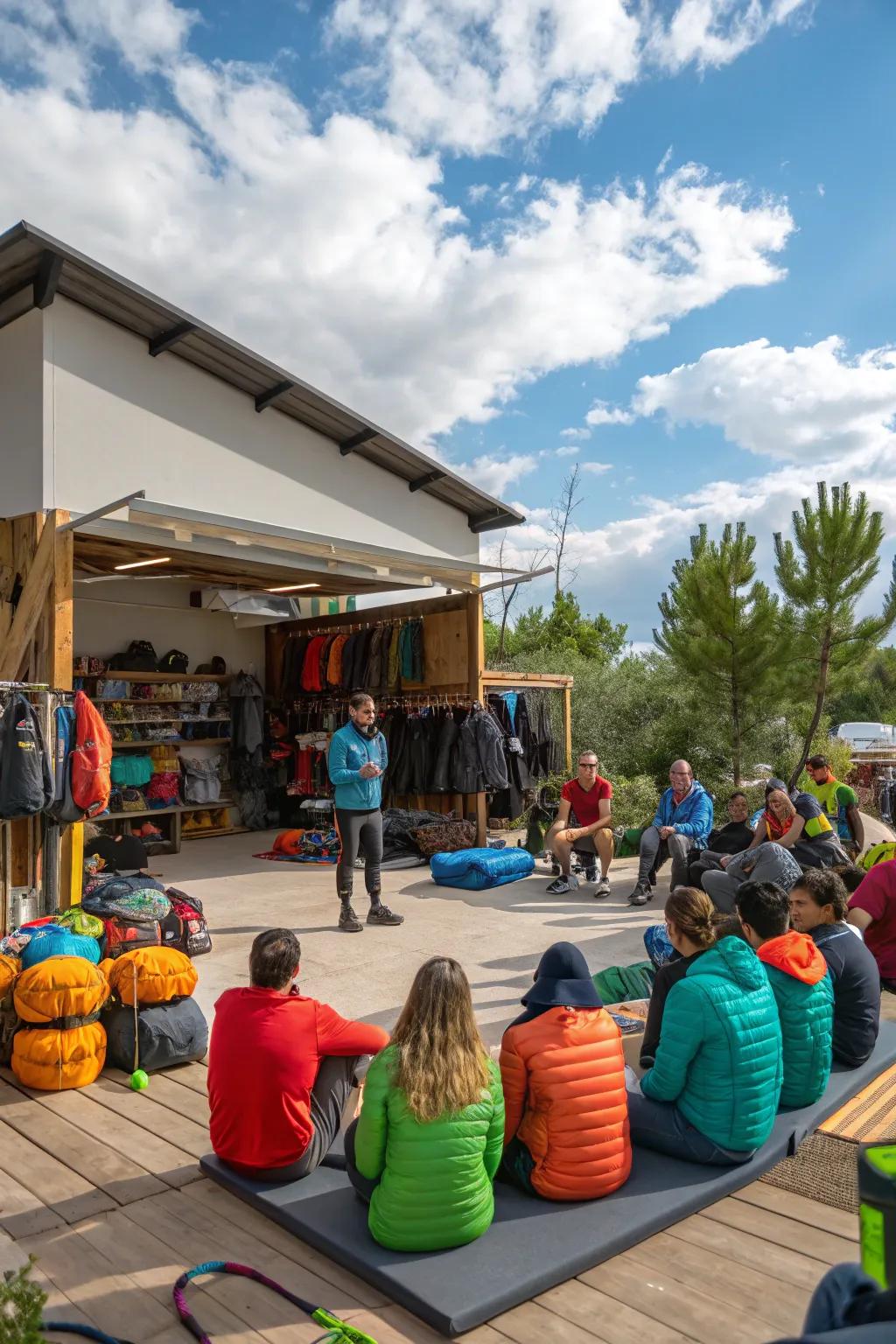 Open-air workshops for community engagement and learning.