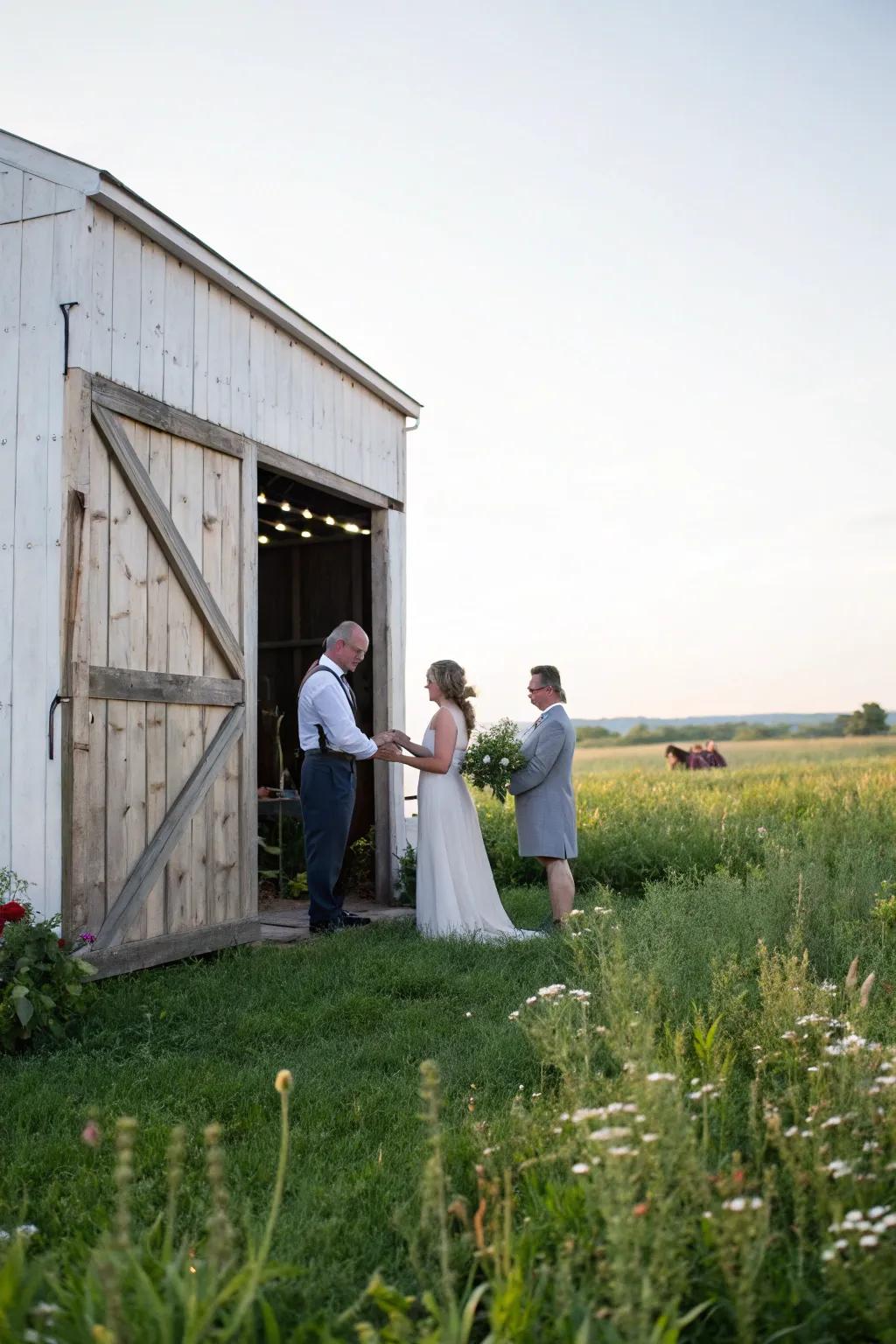 Ceremony background from barn door.
