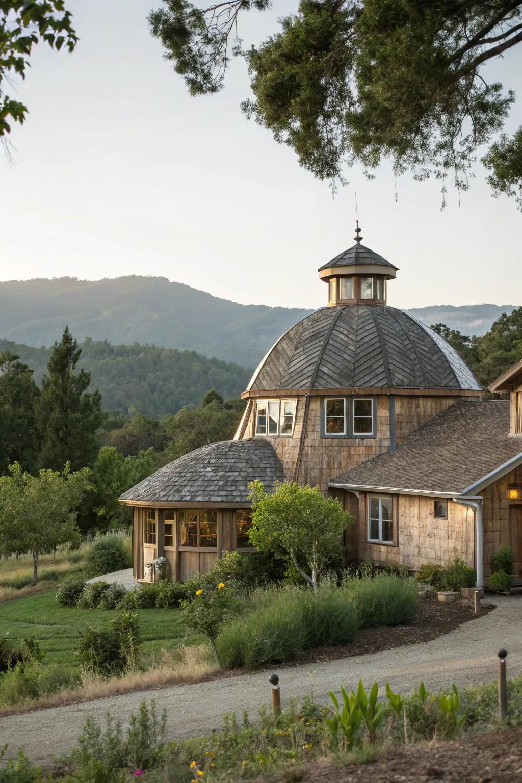 A house with an eco-conscious cupola, blending style with sustainability.