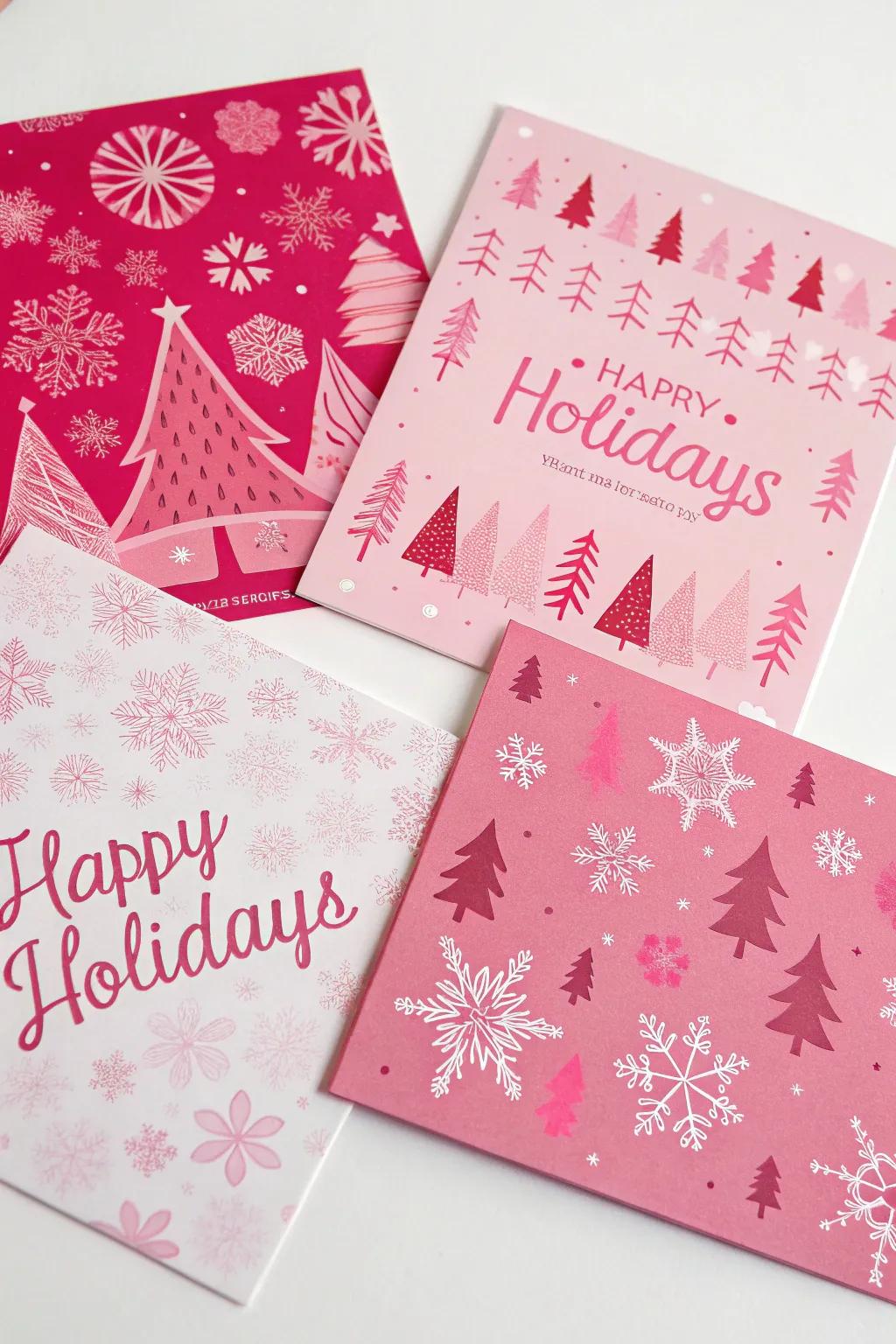 Holiday cheer with pink cards.