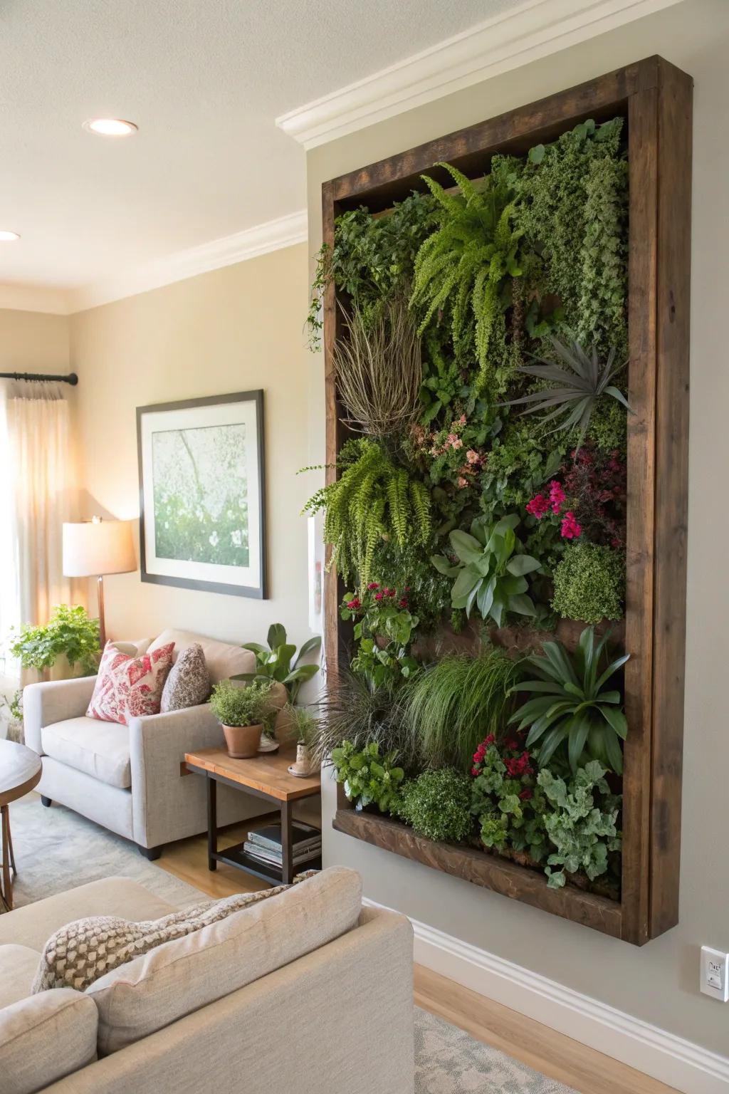 A space-saving DIY vertical garden, offering a lush and innovative decor solution.