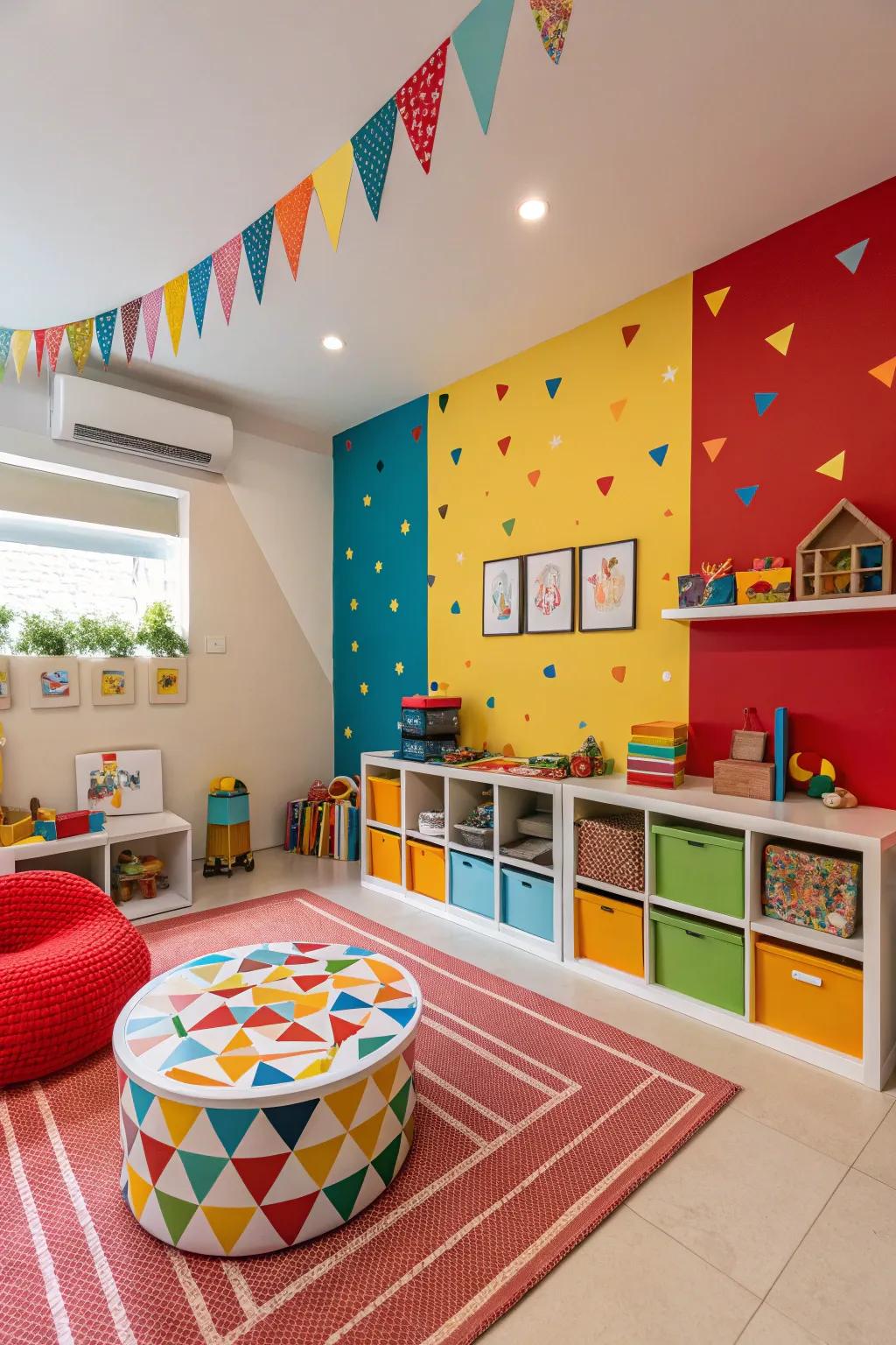 Vivid color accents enlivening the playroom.
