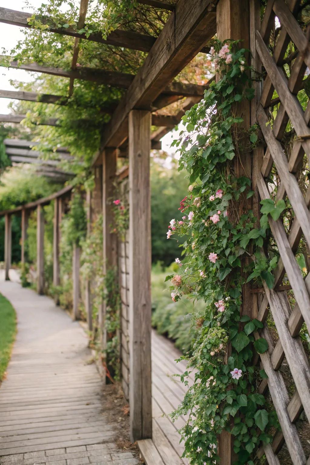 Improve ambiance using a textured wood trellis.