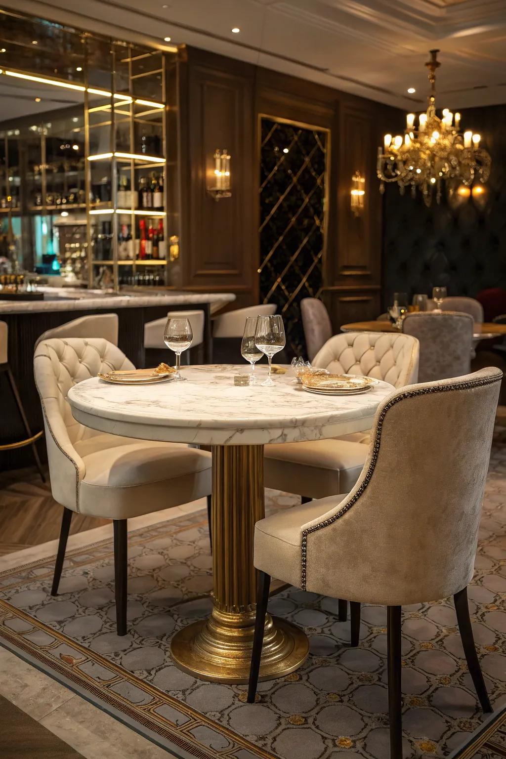 Experience elegance with ageless marble pub tables.