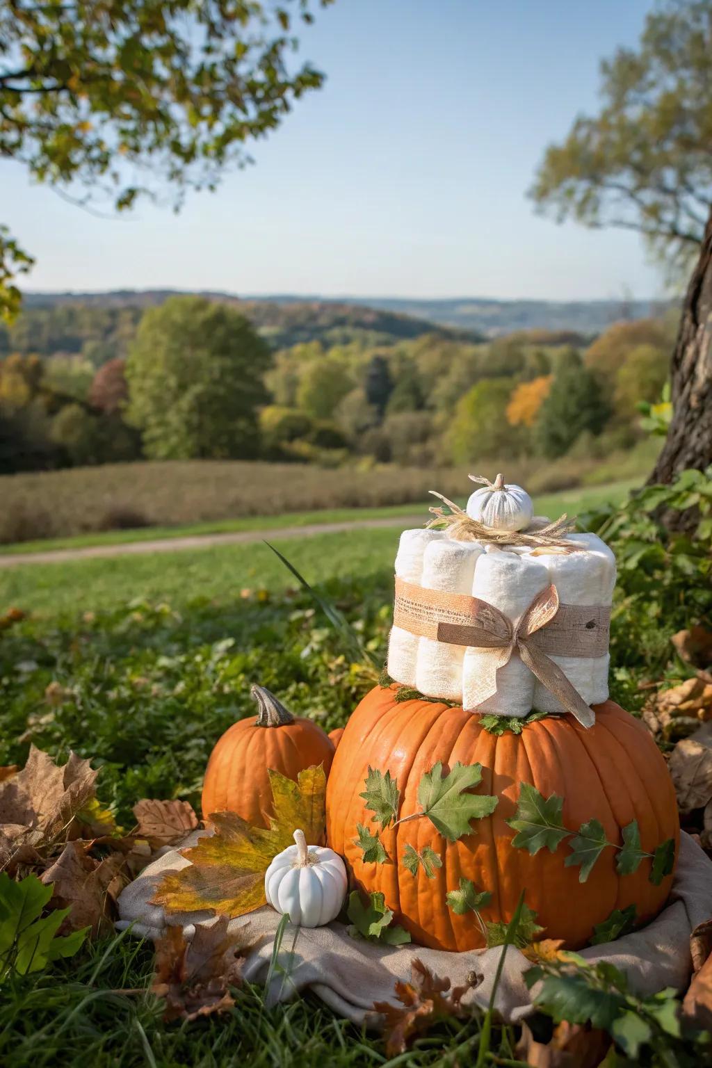 Environmentally friendly pumpkin diaper cakes align with sustainable choices.