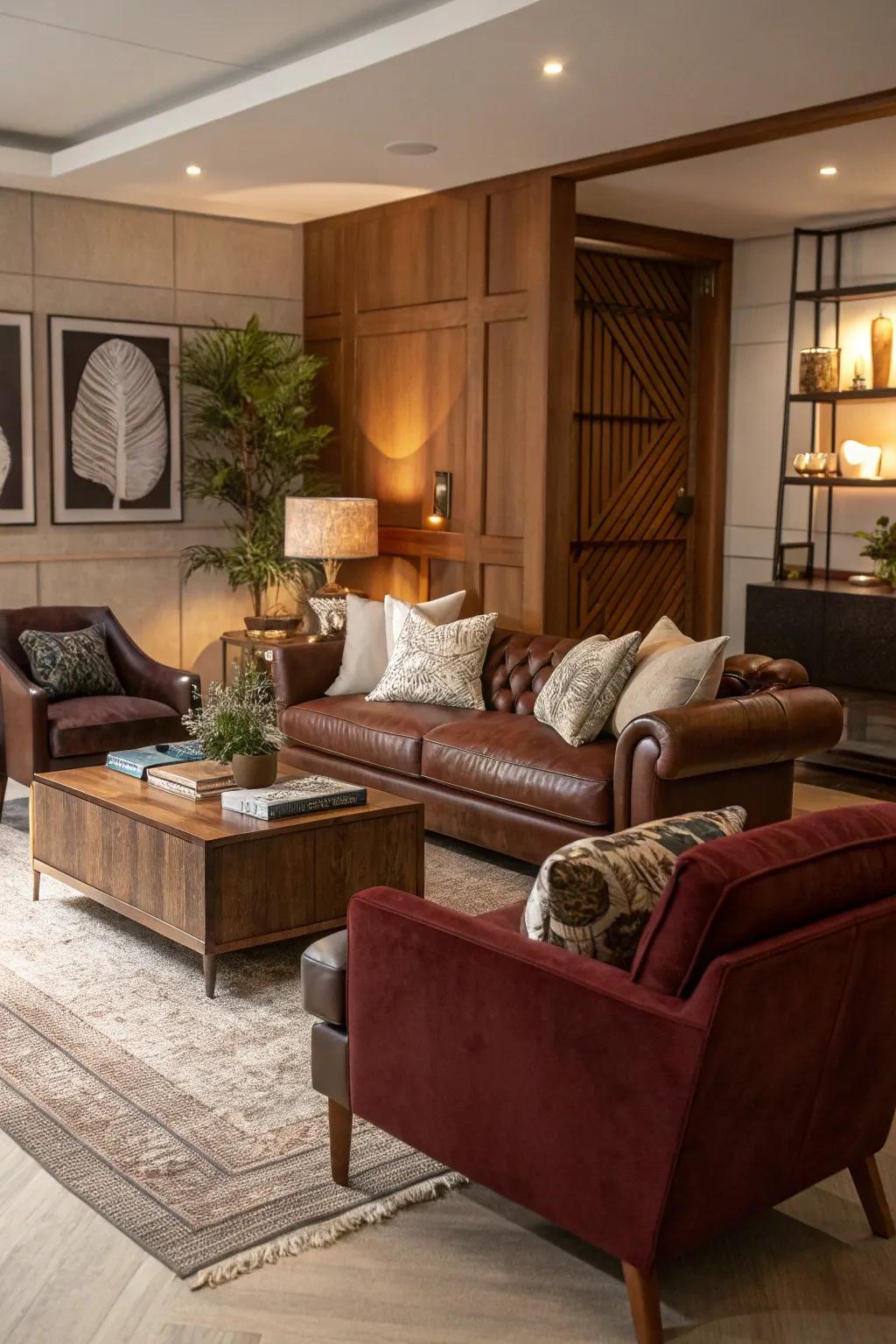 Textures add depth and tactile interest to the room.