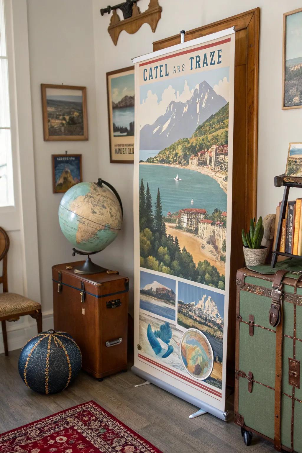 With a banner of vintage travel posters, you can inspire wanderlust.