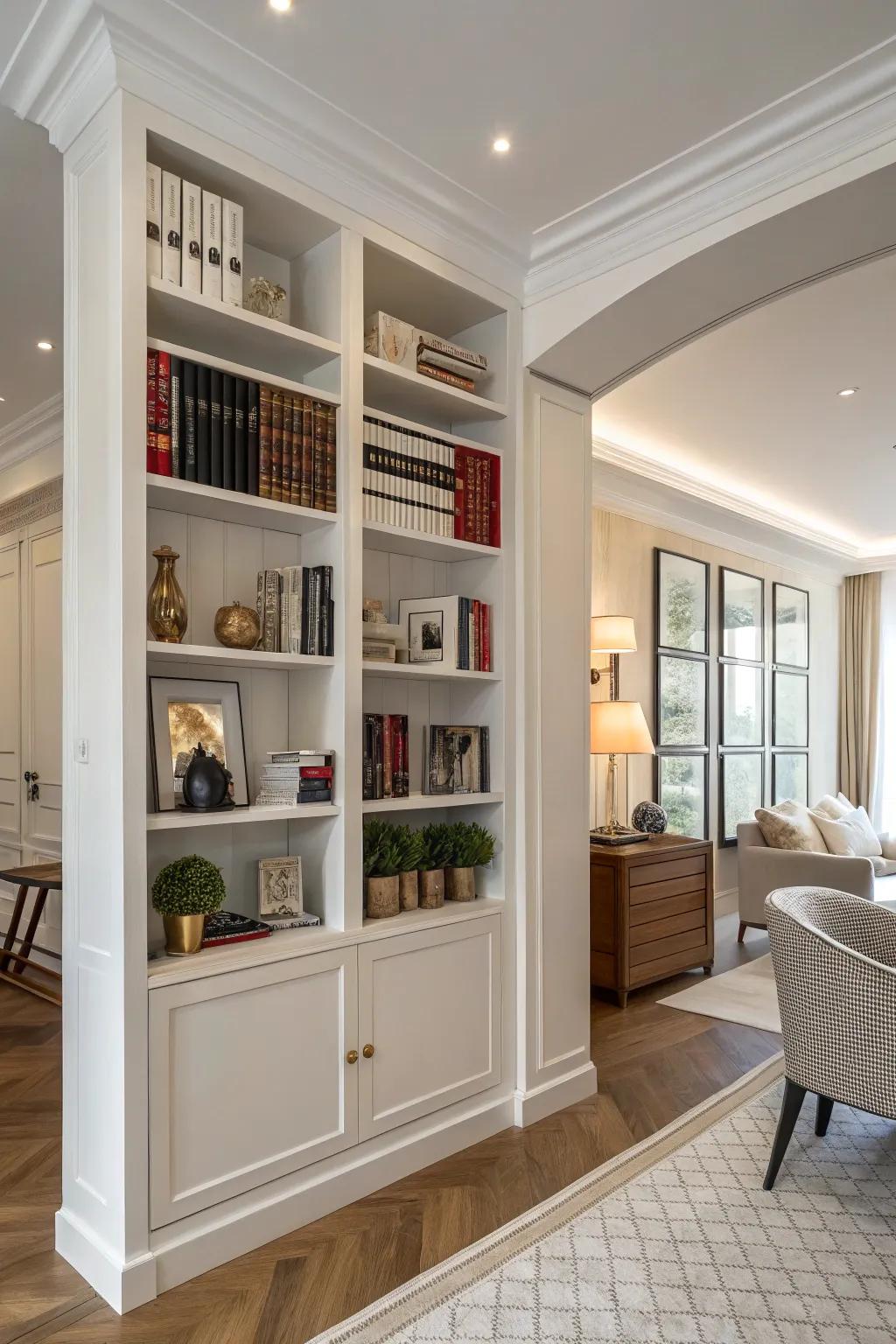 Bookcases are a versatile solution for dividing spaces while providing storage.